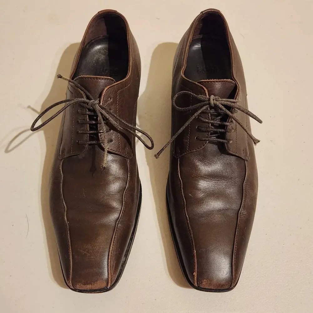 Boss By Hugo Boss Men's Sz 9.5 Remy Oxford Leather Dress Shoes Chocolate Brown